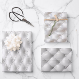Romantic White Faux Leather Wedding Wrapping Paper Sheet