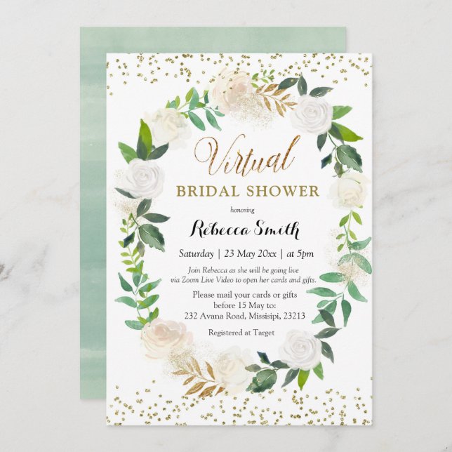 Romantic White Floral Virtual Bridal Shower Invitation (Front/Back)