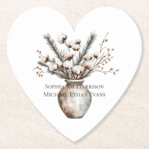 Romantic White Flowering Tree in Vase Wedding Paper Coaster