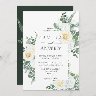 Romantic White Flowers and Greenery Wedding Invitation