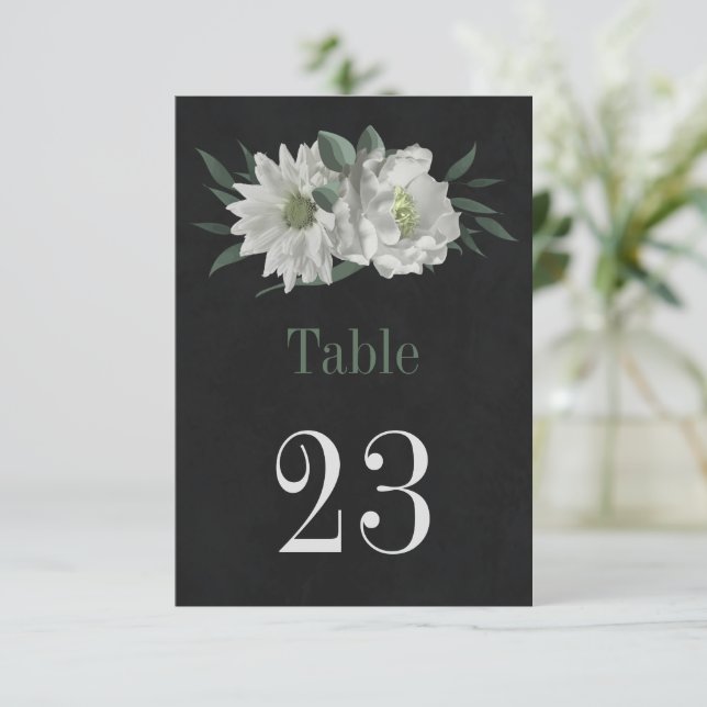 romantic white flowers black table number (Standing Front)