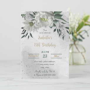 romantic white flowers botanical birthday invitation