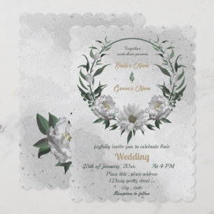 romantic white flowers botanical wedding invitation