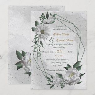 romantic white flowers geometric wedding invitation