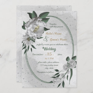 romantic white flowers geometric wedding  invitation