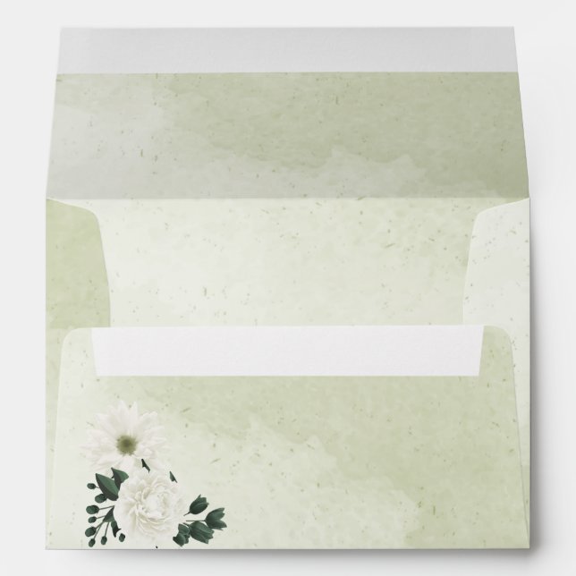 romantic white flowers green leaves botanical envelope (Back (Bottom))