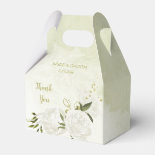 romantic white flowers green leaves wedding favour box