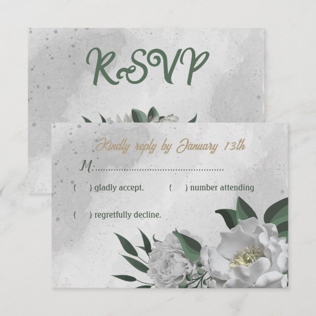 romantic white flowers greenery botanical wedding  RSVP card (Front/Back)