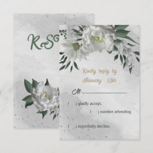 romantic white flowers greenery botanical wedding RSVP card