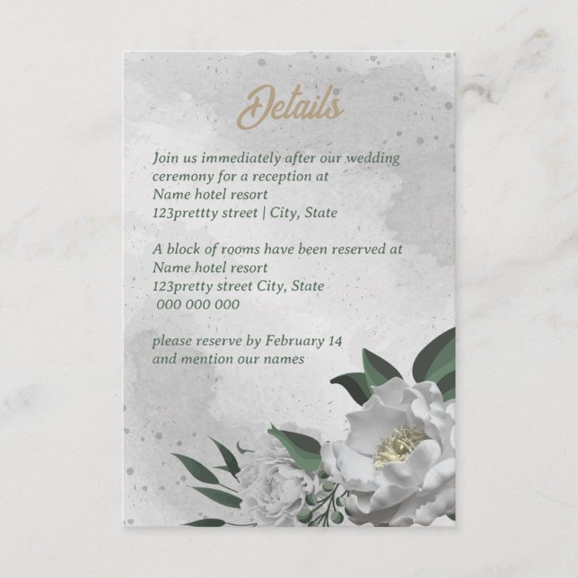 romantic white flowers greenery wedding enclosure card (Front)
