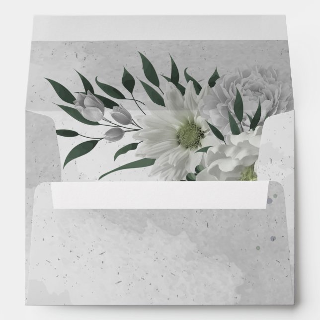 romantic white flowers greenery wedding envelope (Back (Bottom))