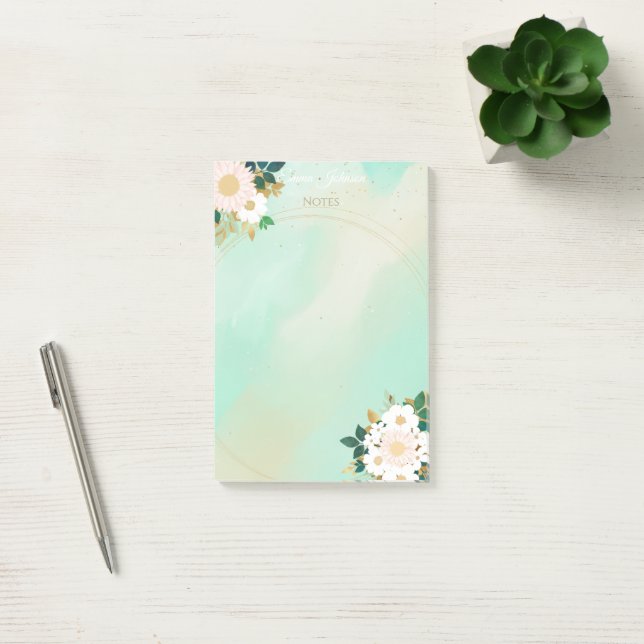 Romantic White Flowers Mint Watercolor Design Post-it Notes (Office)