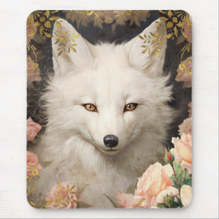 Romantic White Fox Mouse Pad