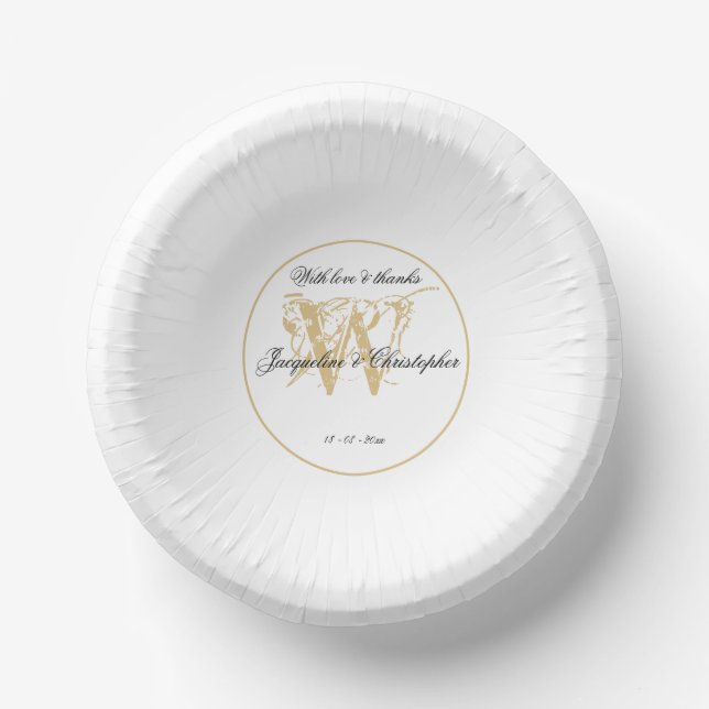  Romantic White & Gold Wedding Chic Monogram Cool  Paper Plate (Front)