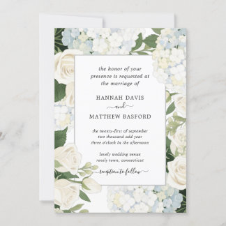 Romantic White Hydrangea Rose Elegant Wedding Invitation