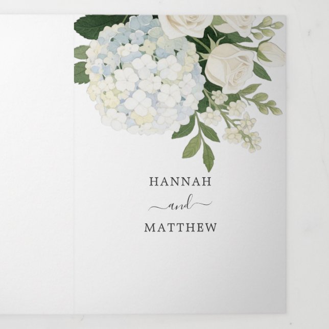 Romantic White Hydrangea Rose Elegant Wedding   Tr Tri-Fold Invitation (Cover)