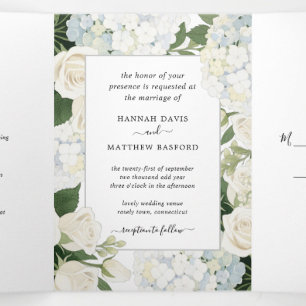 Romantic White Hydrangea Rose Elegant Wedding   Tr Tri-Fold Invitation