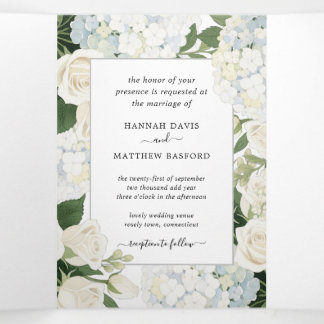 Romantic White Hydrangea Rose Elegant Wedding   Tr Tri-Fold Invitation