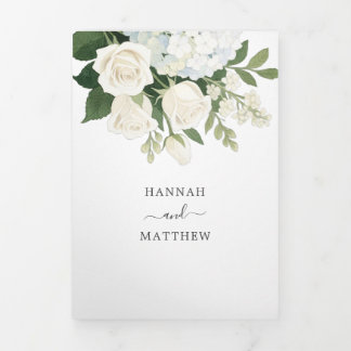 Romantic White Hydrangea Rose Elegant Wedding   Tri-Fold Invitation