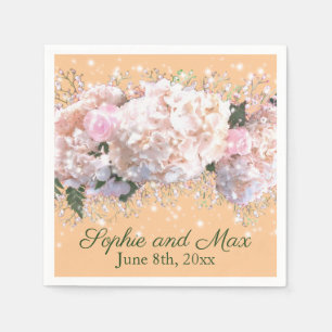 Romantic white lace hydrangeas pink roses napkin