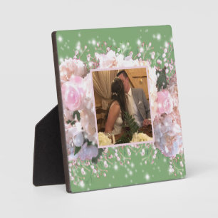 Romantic white lace hydrangeas,  pink roses plaque