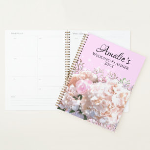 Romantic white lace hydrangeas pink roses Wedding Planner