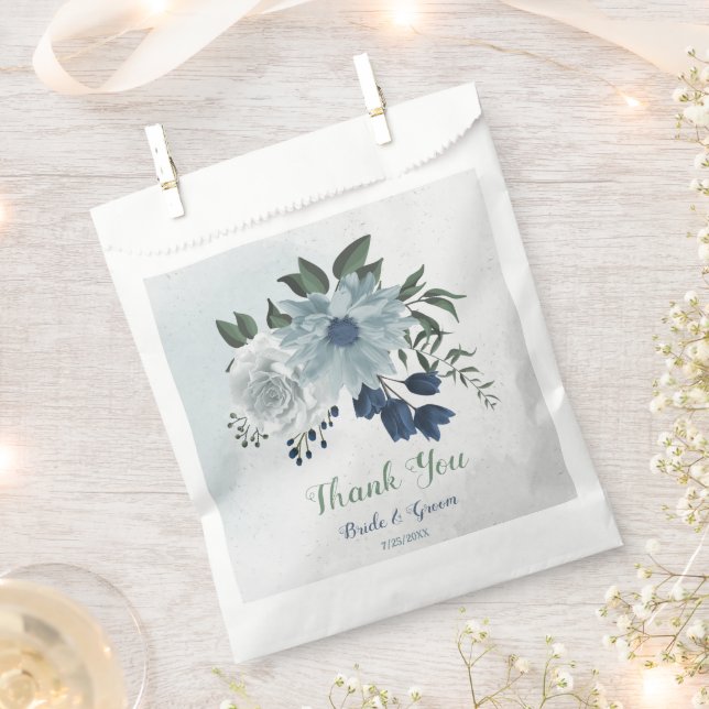 romantic white navy & dusty blue flowers wedding favour bag (Clipped)