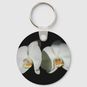 Romantic White Orchids, tropical floral photo Key Ring