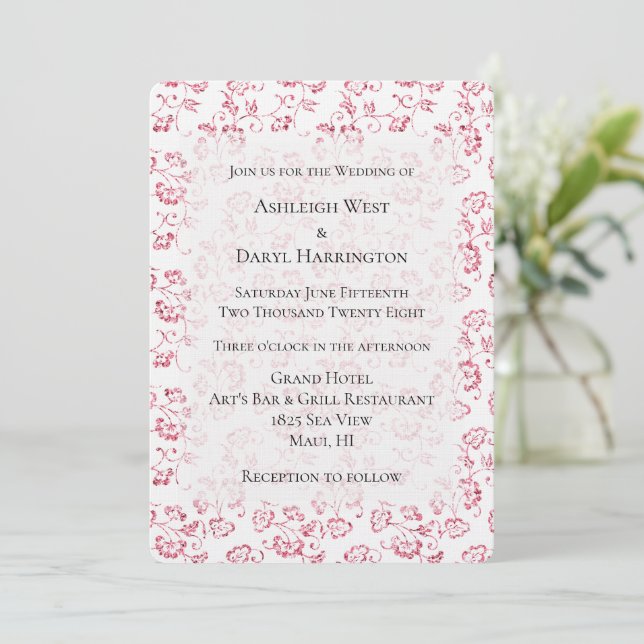  Romantic White Pink Glitter Floral Wedding Invitation (Standing Front)