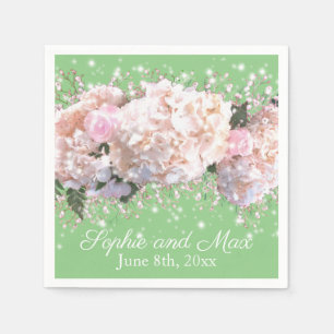 Romantic white pink hydrangeas, pink white flowers napkin
