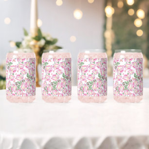 Romantic white pink yellow summer rose floral can glass