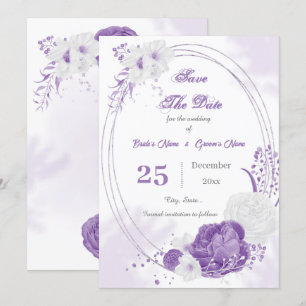 romantic white purple floral geometric save the date
