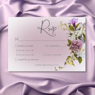 Romantic White & Purple Floral Modern Wedding RSVP Card