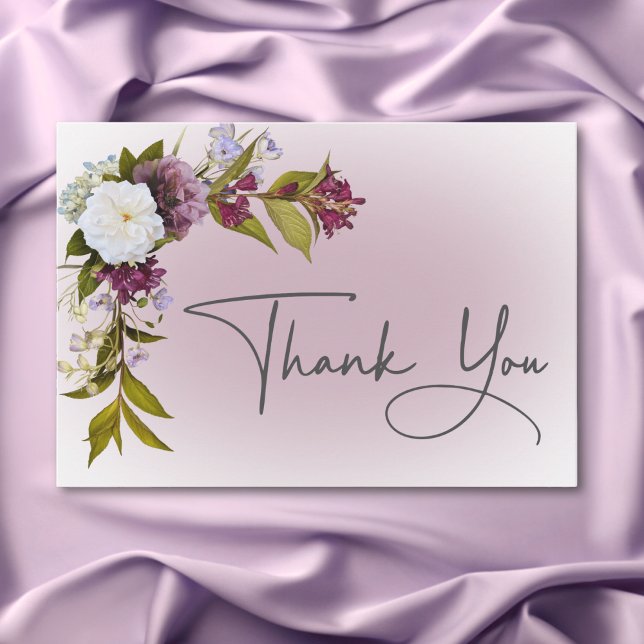 Romantic White & Purple Floral Modern Wedding Thank You Card (Romantic White & Purple Floral Modern Wedding Thank You Card)