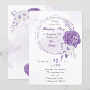 romantic white purple geometric birthday party invitation