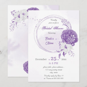 romantic white purple geometric bridal shower invitation