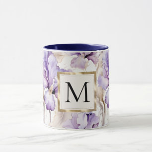 Romantic White Purple Iris Floral Monogram Mug
