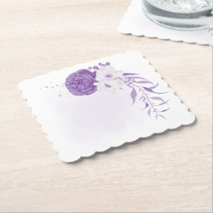 romantic white & purple wedding  paper coaster