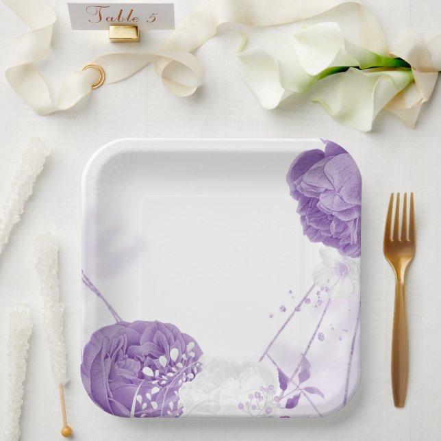 romantic white & purple wedding paper plate (Wedding)