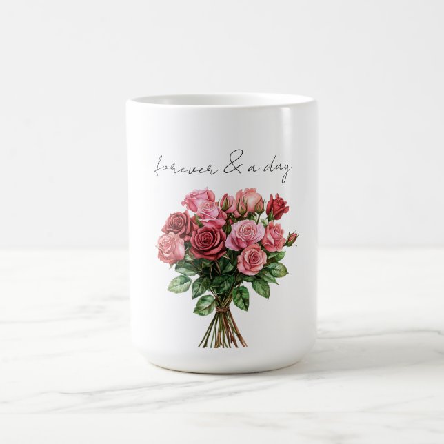 Romantic White Red Pink Roses Floral Wedding Coffee Mug (Center)