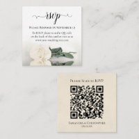 Romantic White Rose Elegant Wedding RSVP QR Code