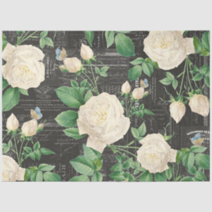 Romantic White Rose Ephemera Collage Tissue Paper