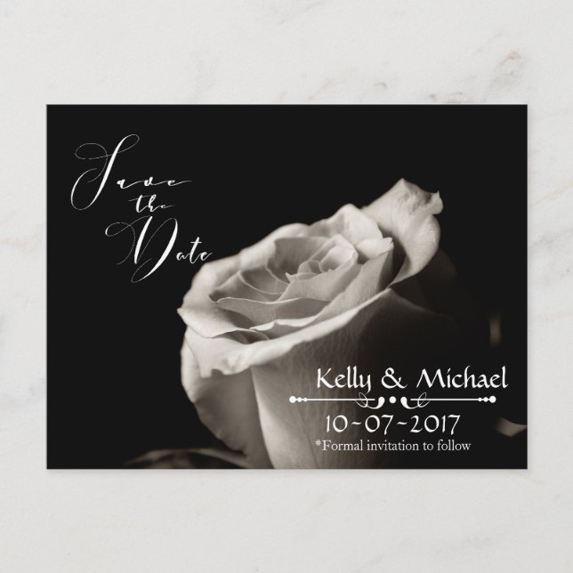 Romantic White Rose Save the Date Cards (Front)