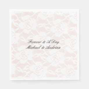 Romantic White Roses Blush Pink Wedding Napkin