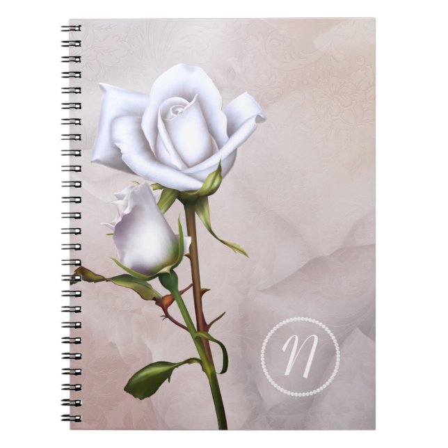 Romantic White Roses Elegant Floral Shabby Chic Notebook (Front)