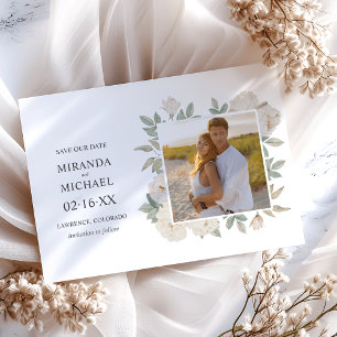 Romantic White Roses Elegant WEDDING PHOTO Save The Date