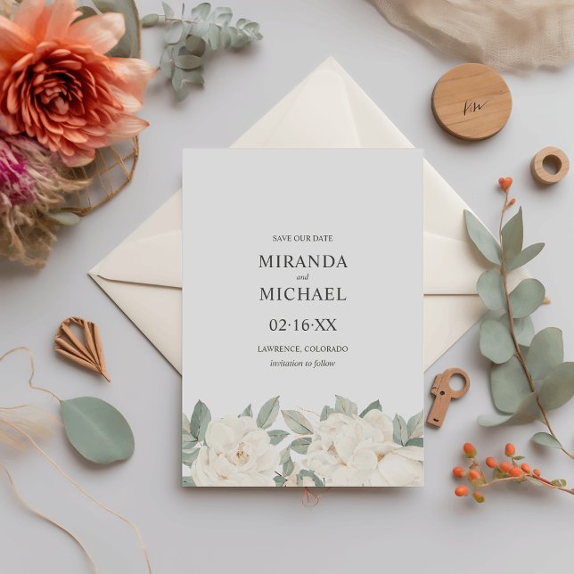 Romantic White Roses Elegant WEDDING  Save The Date (Creator Uploaded)