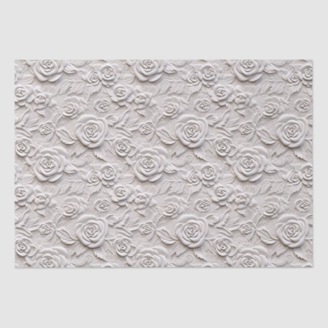 Romantic White Roses Faux Leather Wedding Tissue Paper (Front)