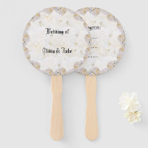 Romantic white roses hand fan
