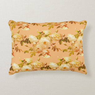 Romantic white roses on orange background decorative cushion